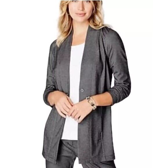 J. Jill Wearever Collection Gray Knit Blazer Sz Small Stretch 1 Button Jacket - Picture 2 of 10